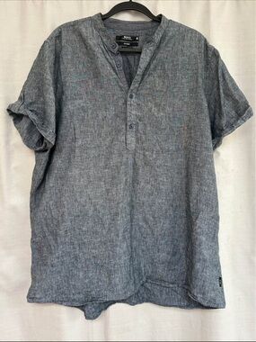 Indigo Men’s Casual Button-Down Short-Sleeve Shirt - Indigo Blue